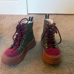Vaddia from Portugal Green and Purple Lace-Up Boots
